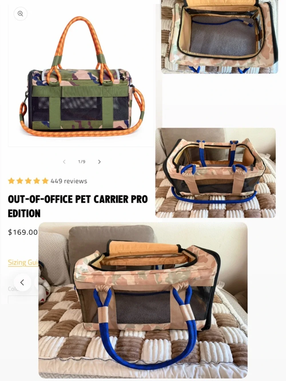 Camouflage Pet Carrier with Blue Rope Handles